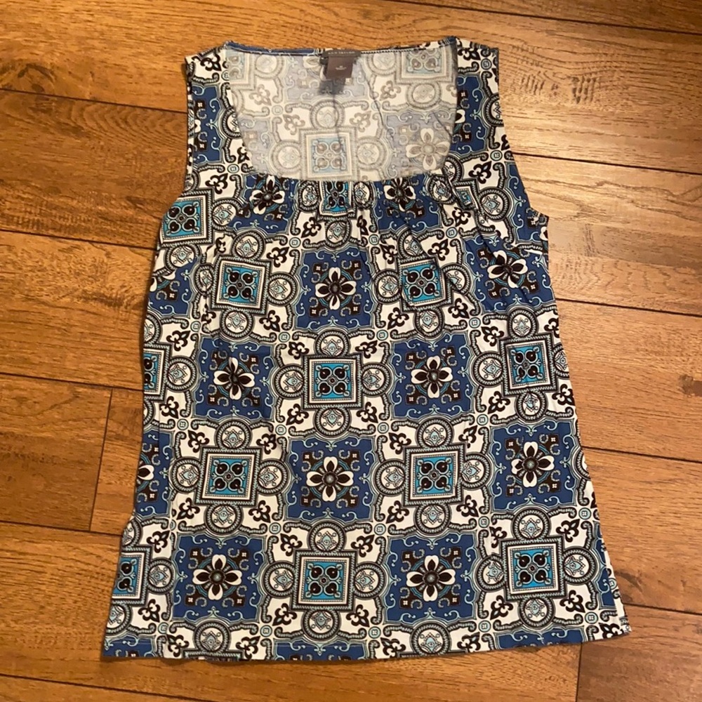 Blue Print Sleeveless Tee Tank Cami